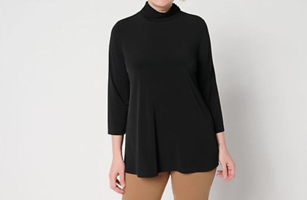 Susan Graver Large Black Essentials Liquid Knit Mock Neck Tunic A700412 NWOT